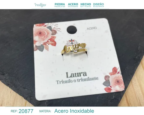 ANILLO NOMBRE LAURA ACERO COLOR DORADO