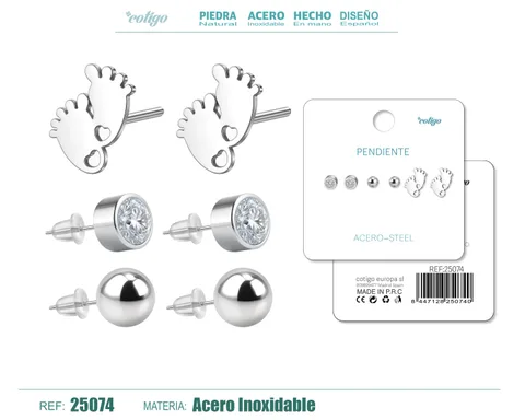PENDIENTE ACERO INOXIDABLE 3 PARES