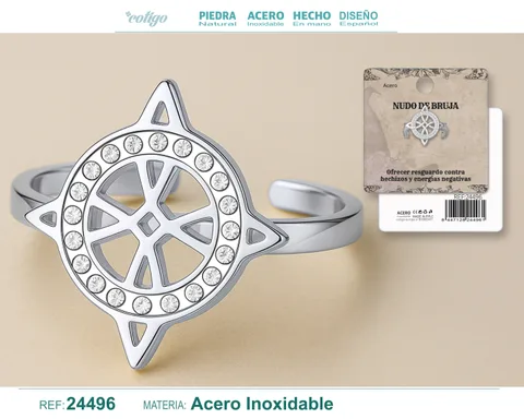 ANILLO NUDO DE BRUJA ACERO PLATEADO CON CIRCONITA