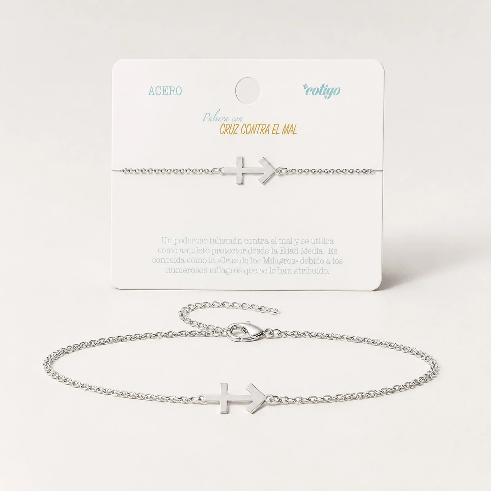 PULSERA CRUZ CONTRA EL MAL  ACERO PLATEADO