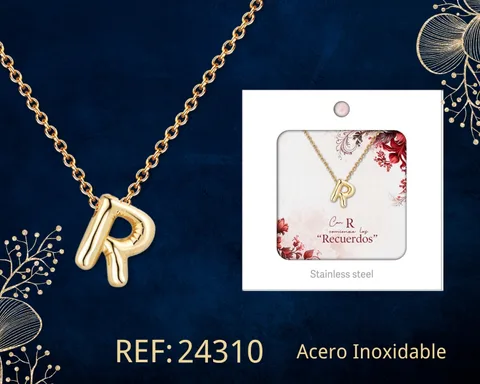 COLLAR INICIAL LETRA R ACERO CON SOBRE