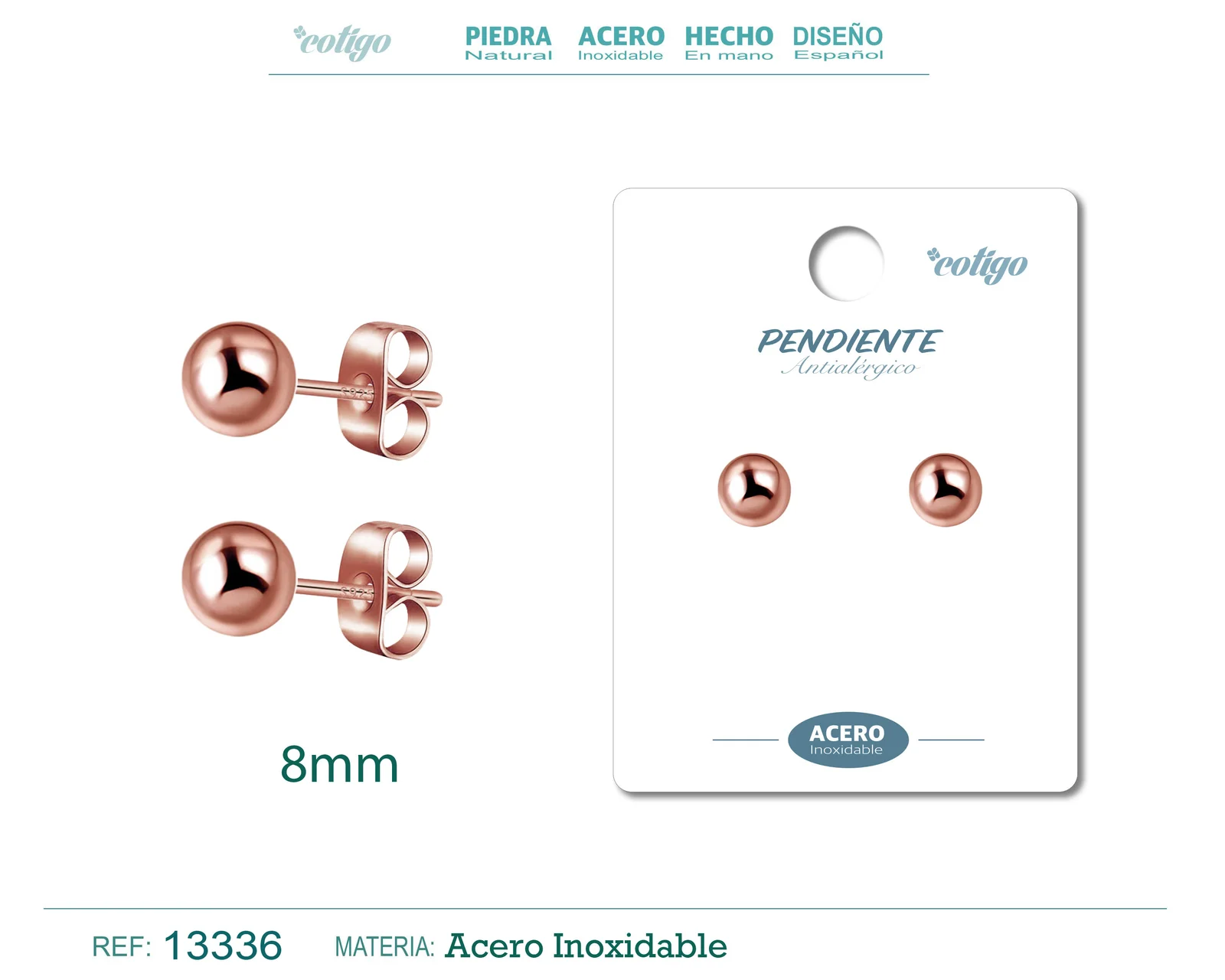 PENDIENTE BOLA 8MM ACERO ROSA