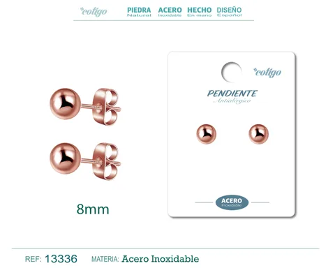 PENDIENTE BOLA 8MM ACERO ROSA