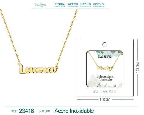 COLLAR NOMBRE INGLES LAURA ACERO CON SOBRE