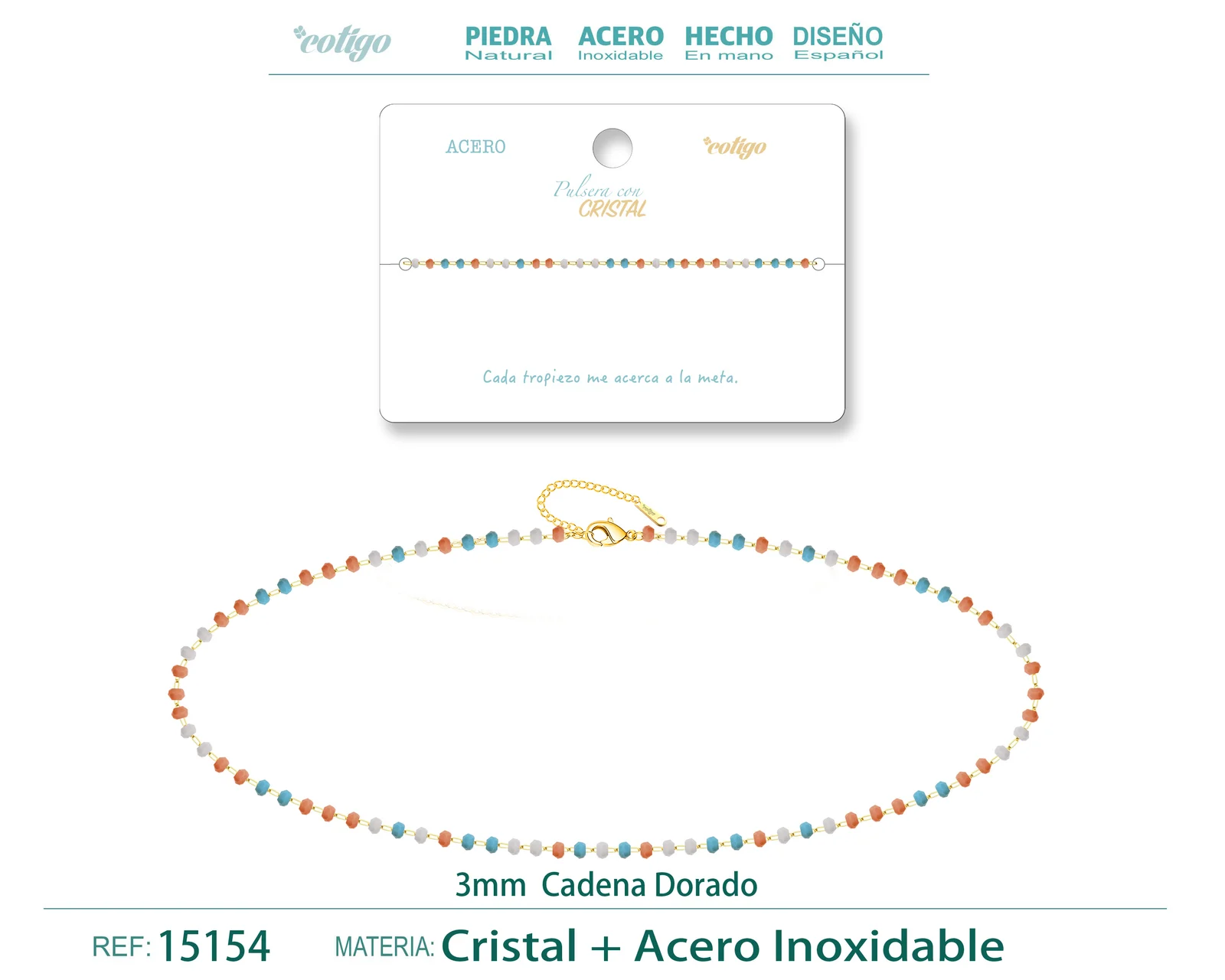 PULSERA ACERO COLOR DORADO CON BOLA CRISTA