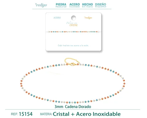 PULSERA ACERO COLOR DORADO CON BOLA CRISTA