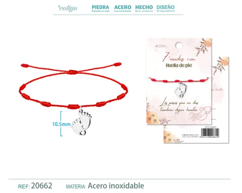 PULSERA 7 NUDOS CON HUELLA DE PIE COLOR PLATEADO