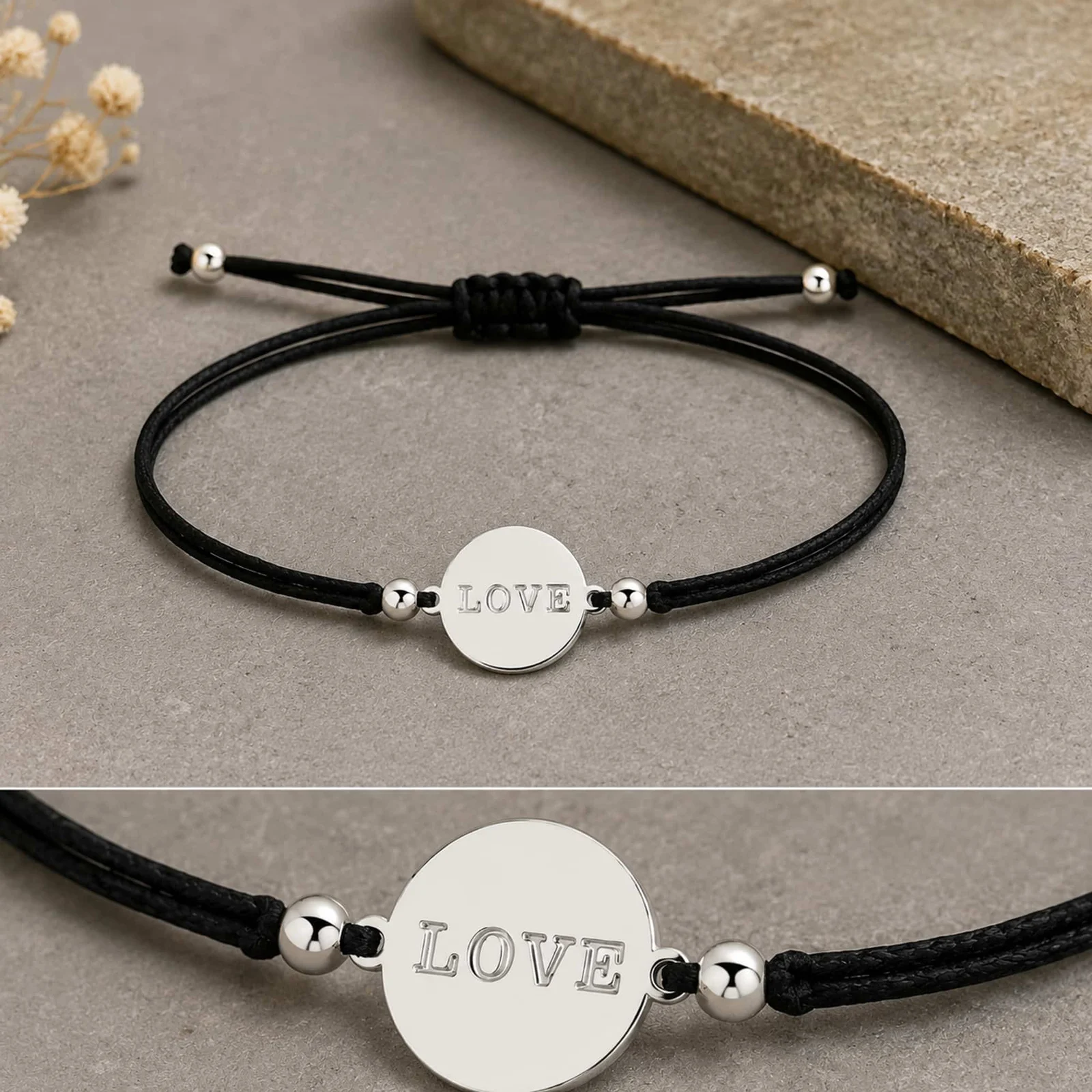 PULSERA LOVE PLATEADO DE HILO EN.NEGRO