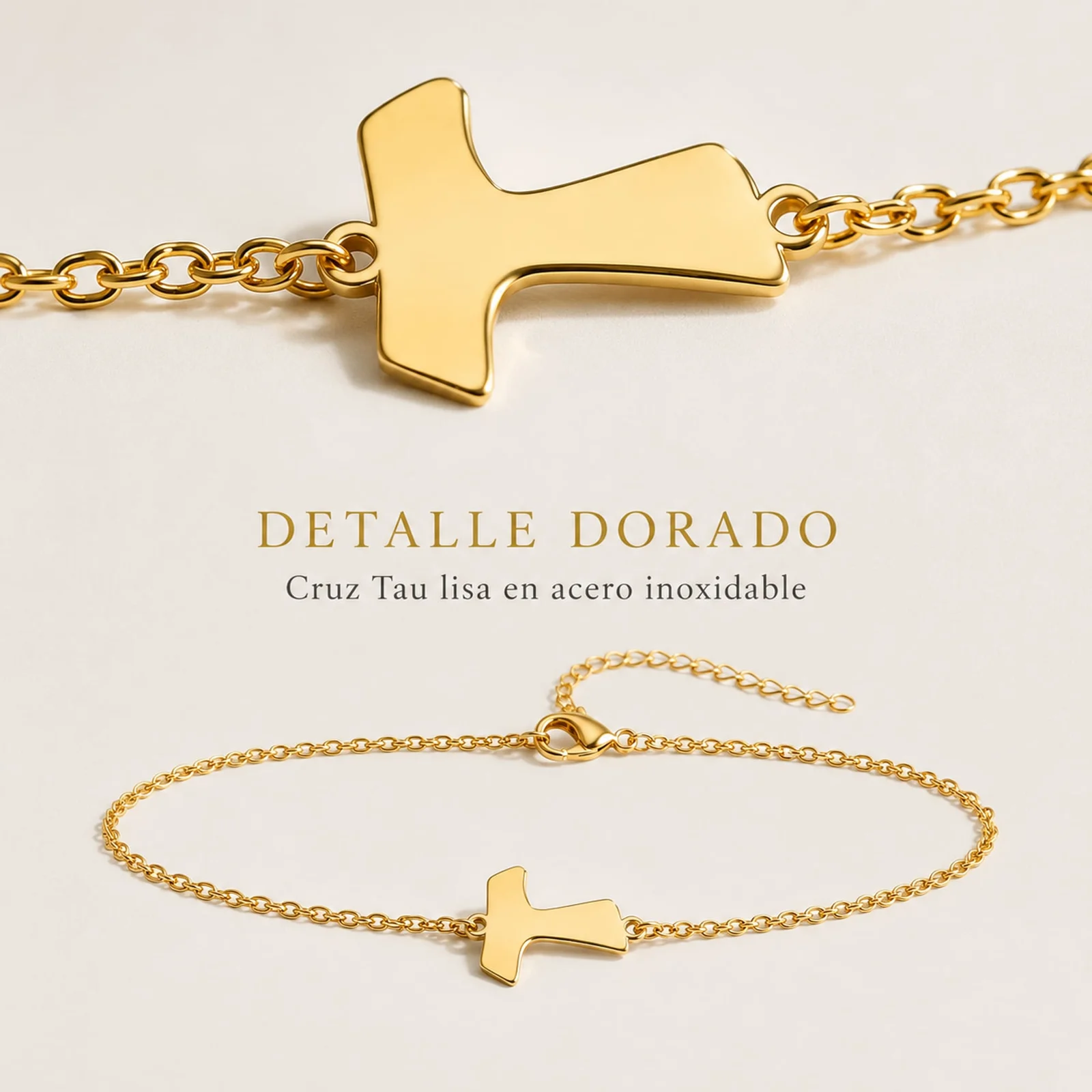 PULSERA CRUZ TAUACERO DORADO