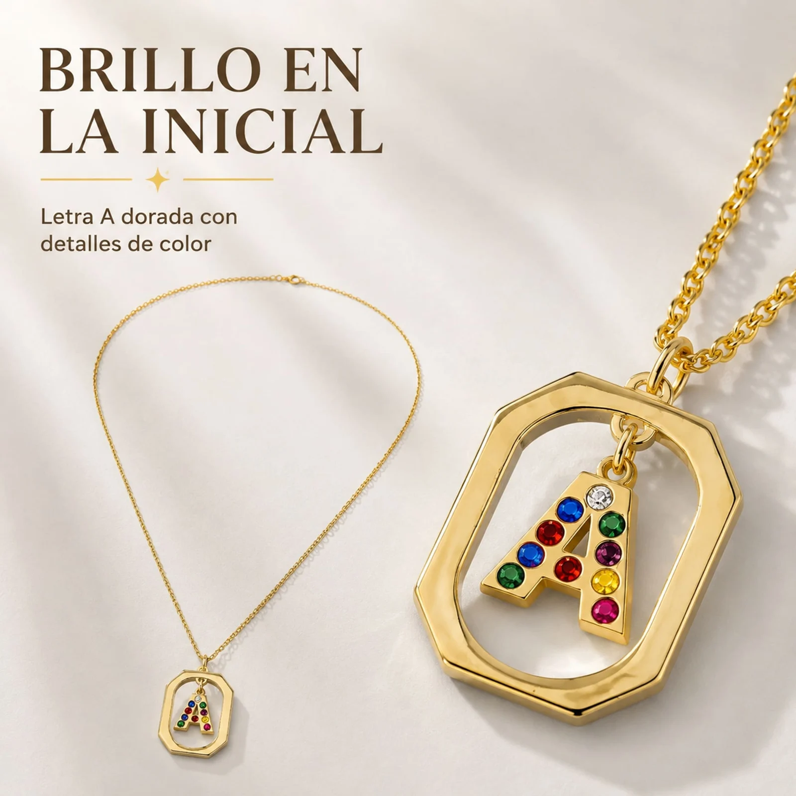 COLLAR INICIAL LETRA A ACERO CON SOBRE