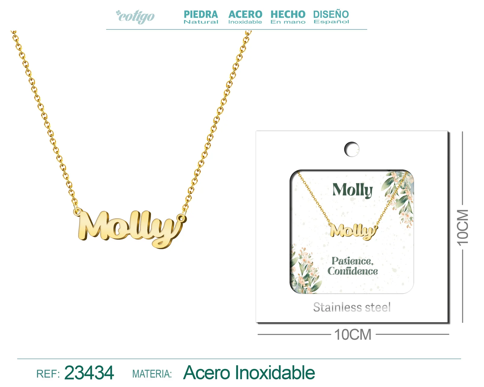 COLLAR NOMBRE INGLES MOLLY ACERO CON SOBRE