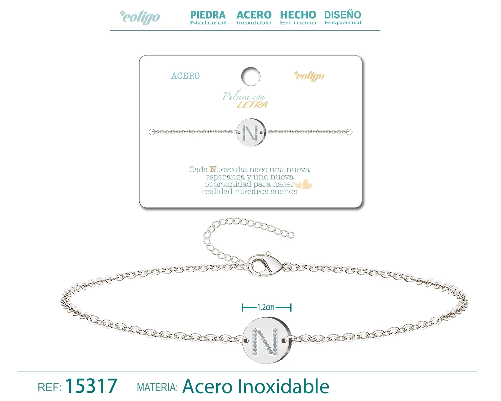 PULSERA LETRA N COLOR PLATEADO