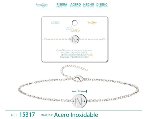 PULSERA LETRA N COLOR PLATEADO