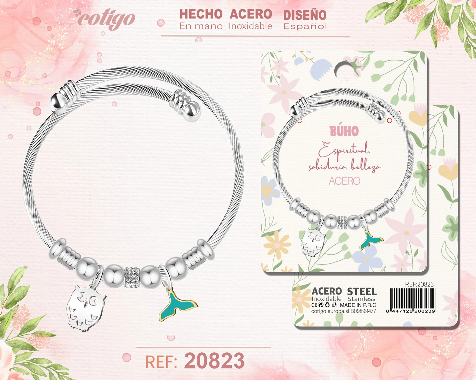 BRAZALETE ACERO CON: BUHO