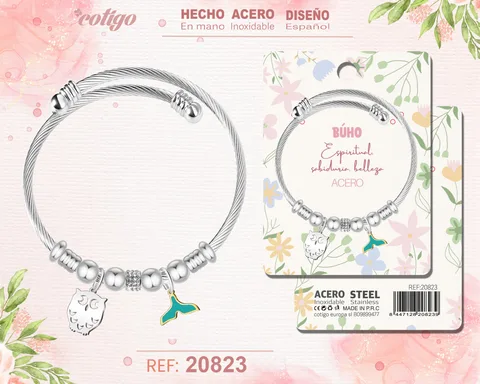 BRAZALETE ACERO CON: BUHO