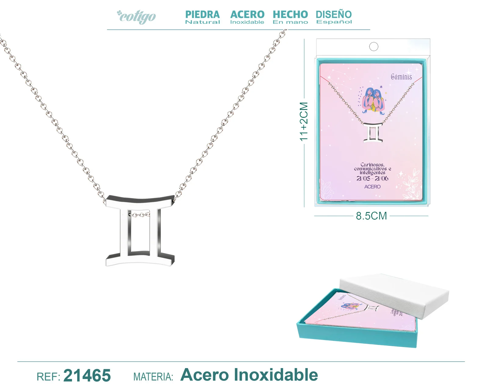 COLLAR ZODÍACO GÉMINIS ACEROCOLOR PLATEADO