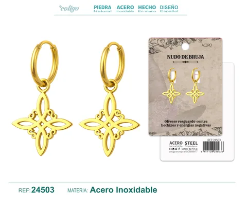 PENDIENTE NUDO DE BRUJA ACERO DORADO