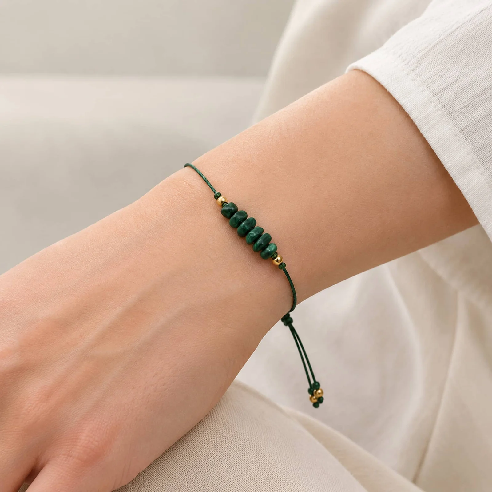 PULSERA HILO ENCERADO CON MALAQUITA