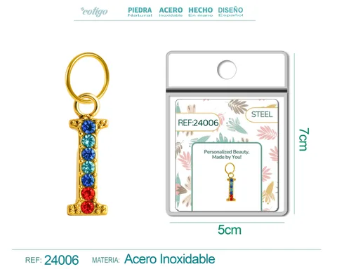 CHARM DE LETRA I ACERO COLOR DORADO CON CIRCONITA