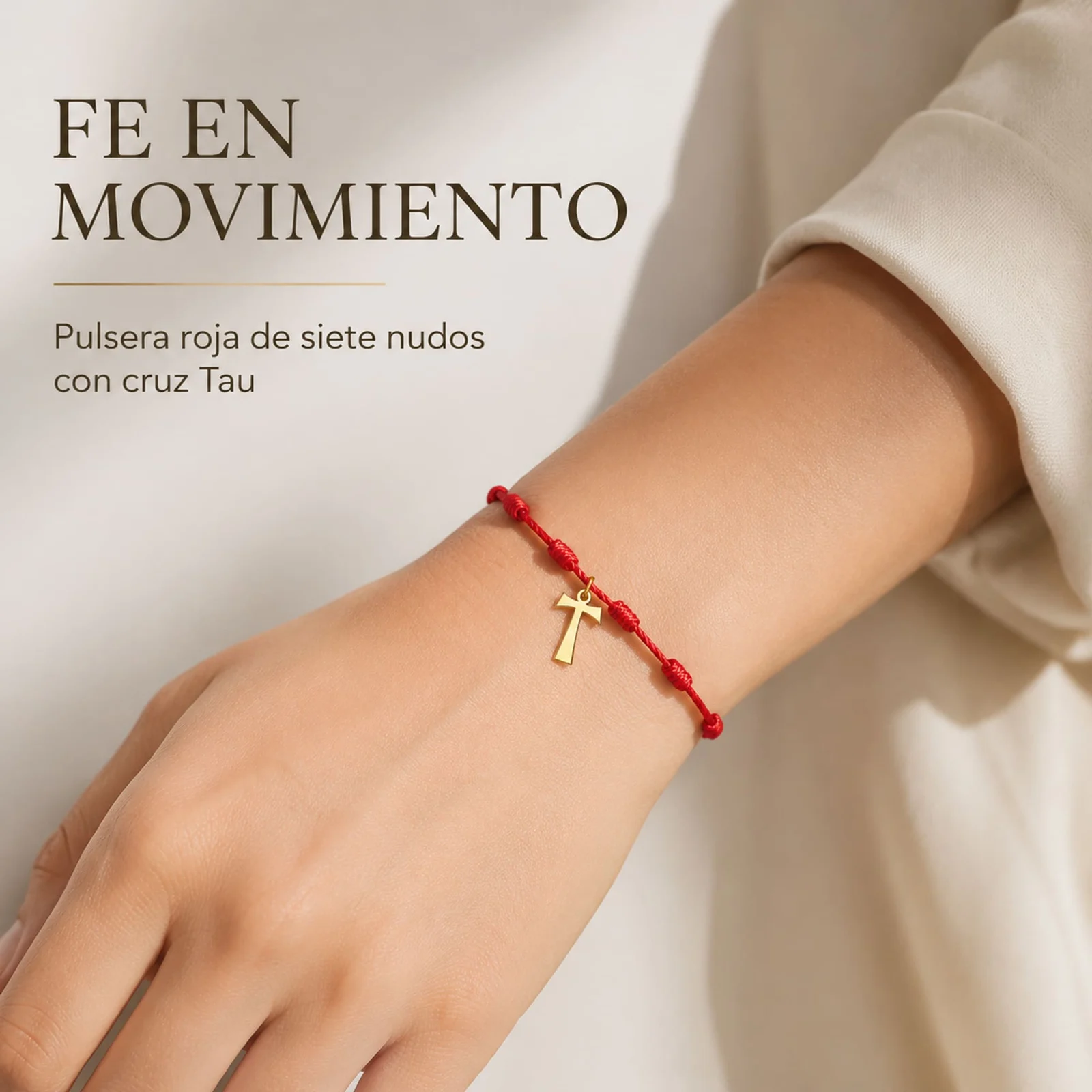 PULSERA 7 NUDOS CON CRUZ DE TAU COLOR DORADO