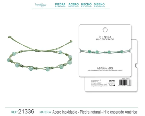 PULSERA HILO ENCERADO CON AVENTURINA VERDE