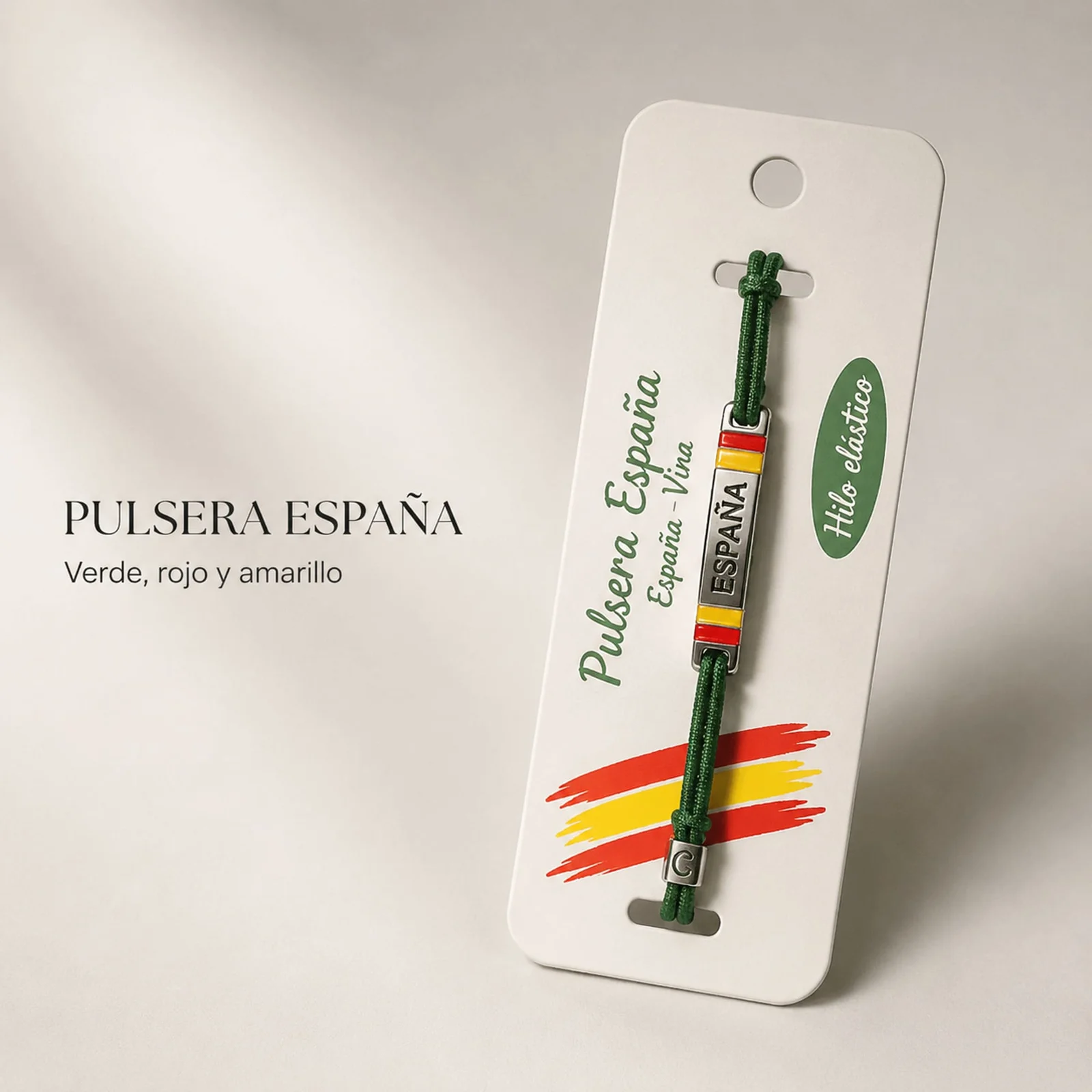 PULSERA ESPAÑA ELÁSTICO VERDE CON CIERRE ACERO
