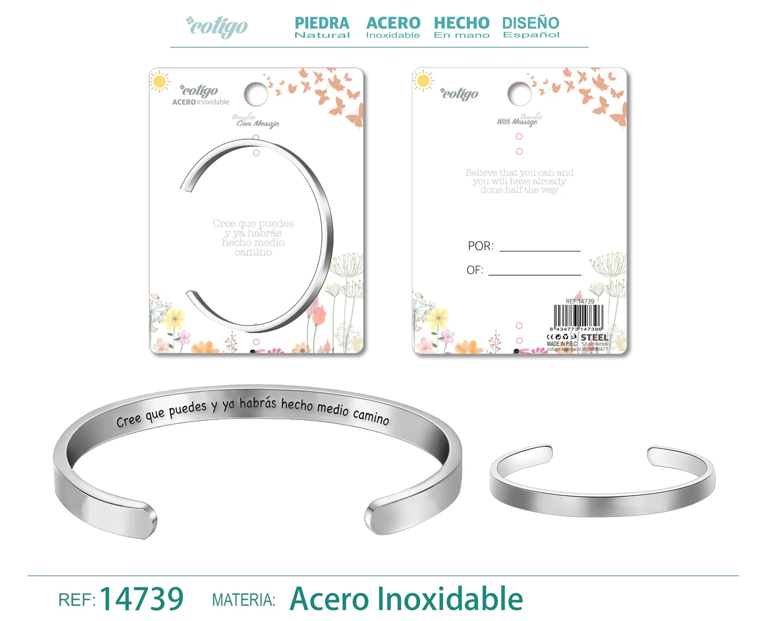 BRAZALETE ACERO CON MENSAJE ESPAÑOL