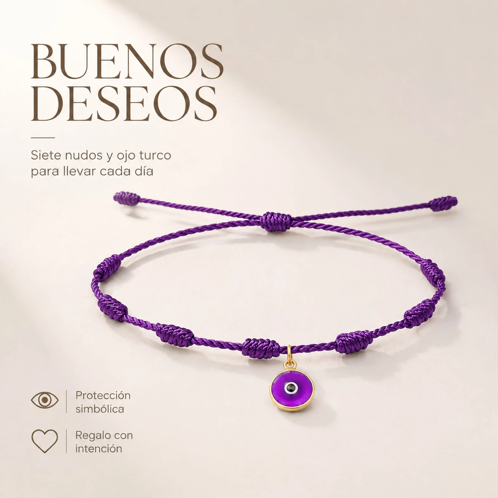 PULSERA 7 NUDOS VIOLETA CON COLGANTE DE OJO TURCO