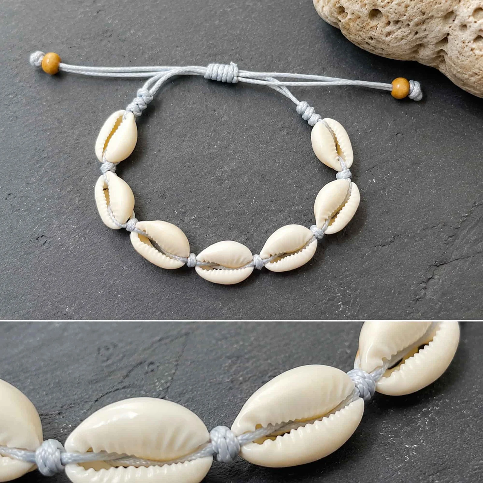 PULSERA HILO ENCERADO DE CONCHA