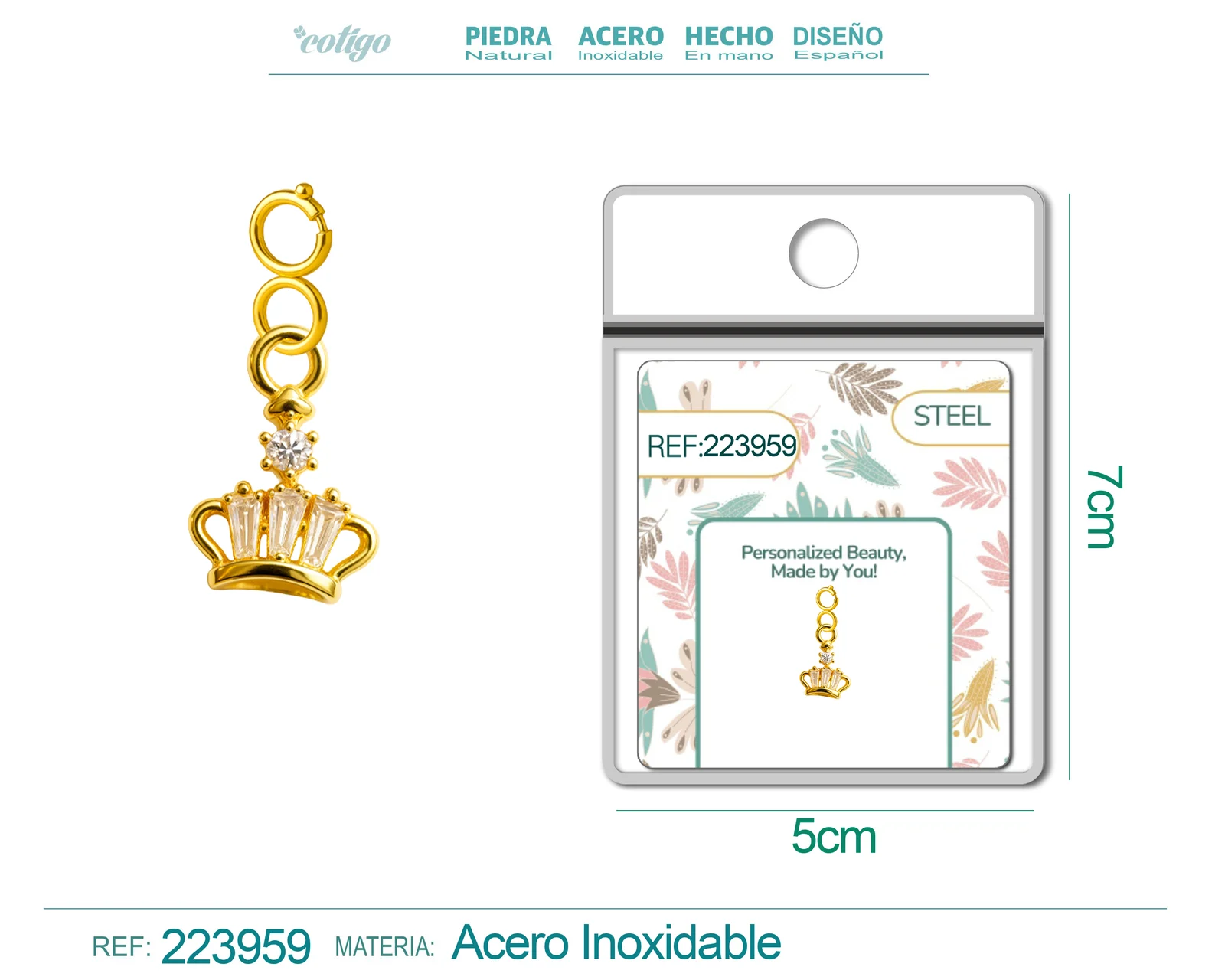 CHARM DE COBRE CHAPADO A ORO 14K CON CIRCONITA-CON CIERRE