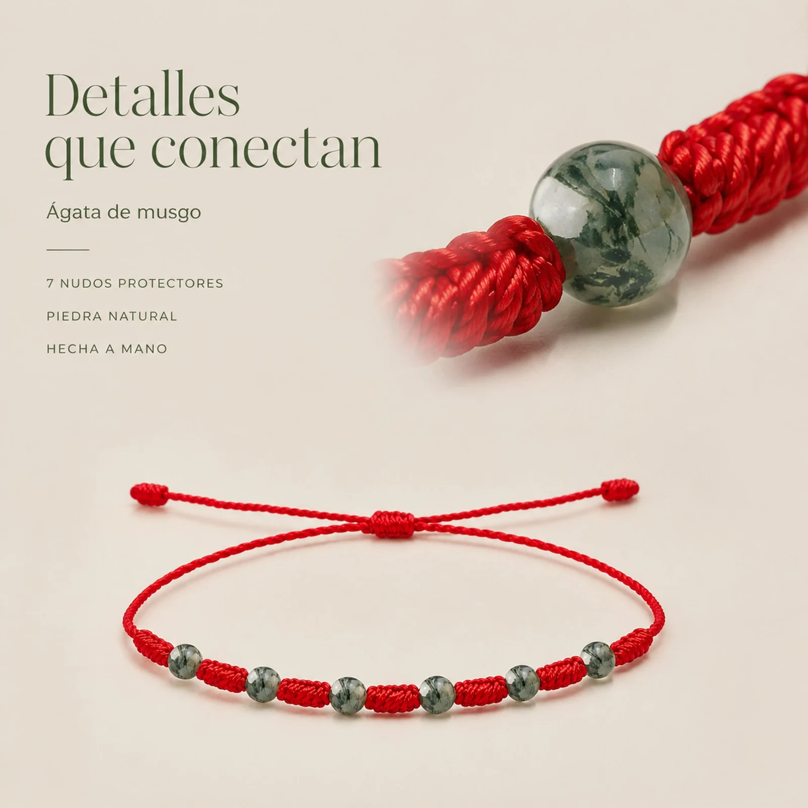 PULSERA 7 NUDOS CON  ÁGATA DE MUSGO 4MM