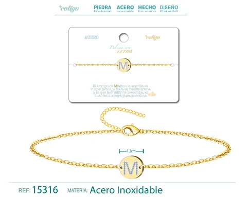 PULSERA LETRA M COLOR DORADO
