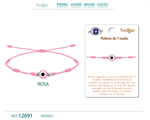PULSERA 7 NUDOS ROSA CON OJO TURCO