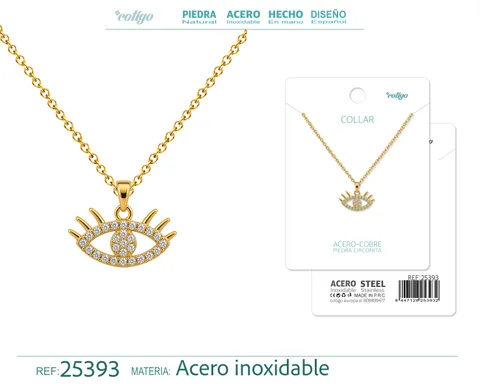 Colgangte Cobre con Circonita Colar Dorado y Cadena Acero
