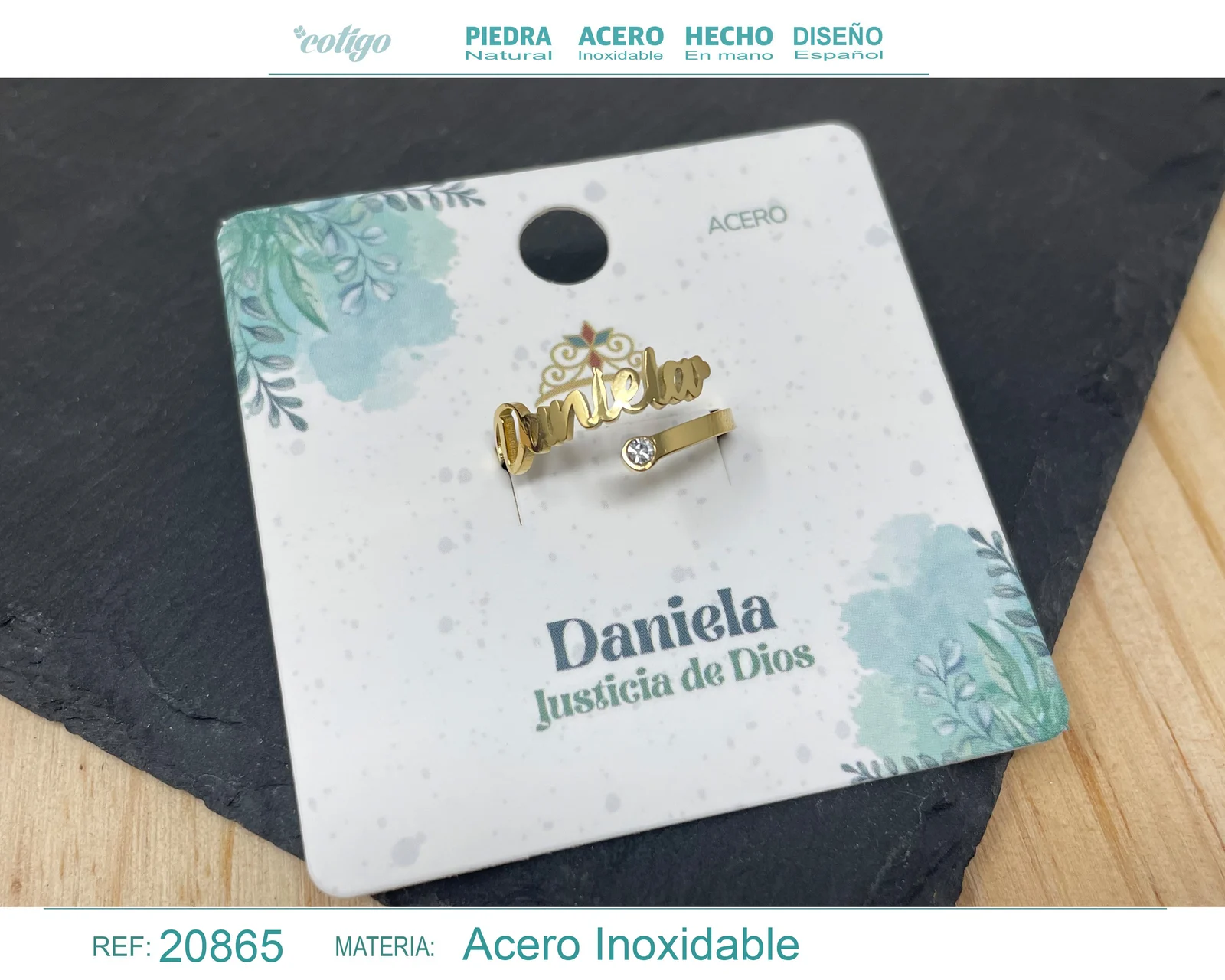 ANILLO NOMBRE DANIELA ACERO COLOR DORADO