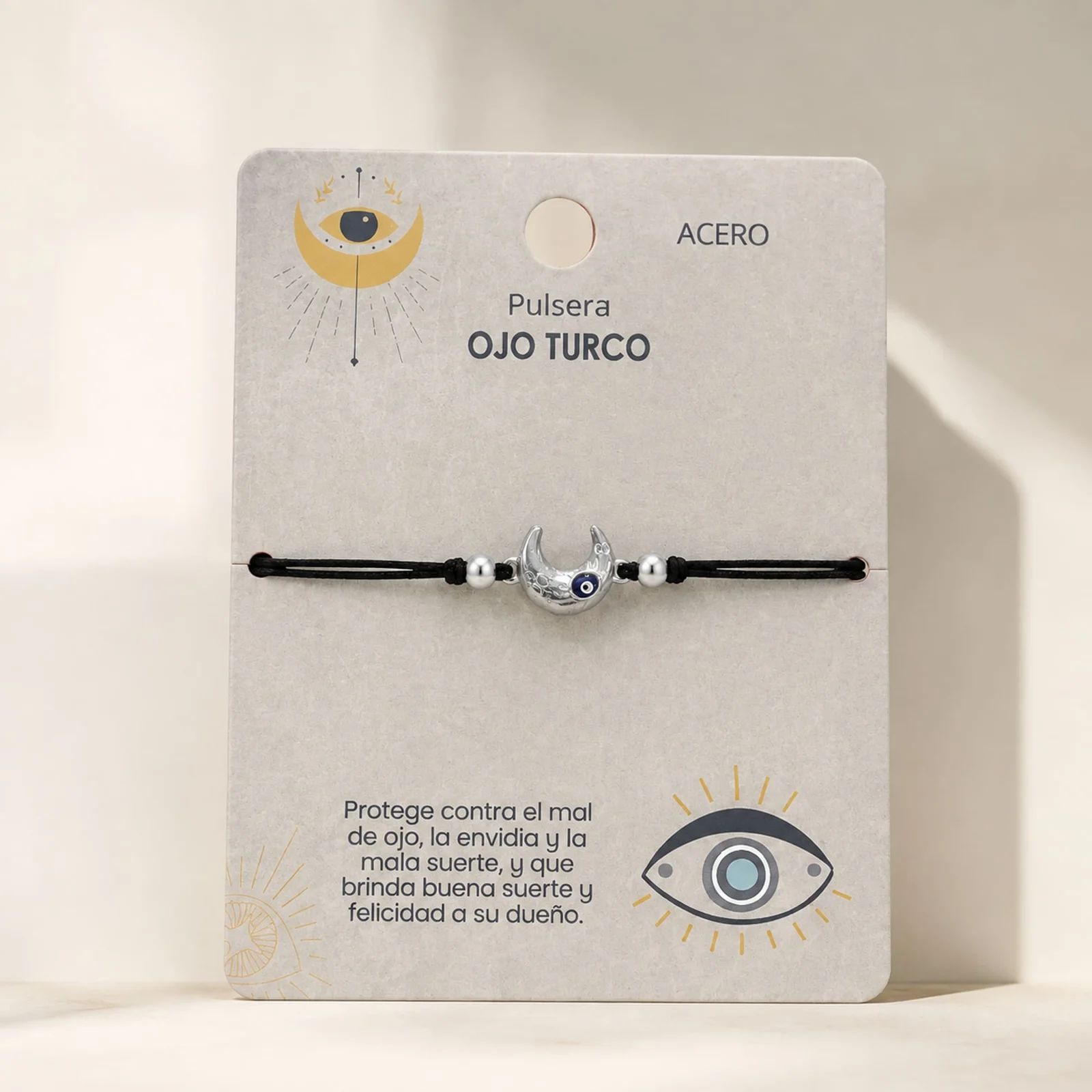 Pulsera Hilo encerado Negro CON OJO TURCO Plateado