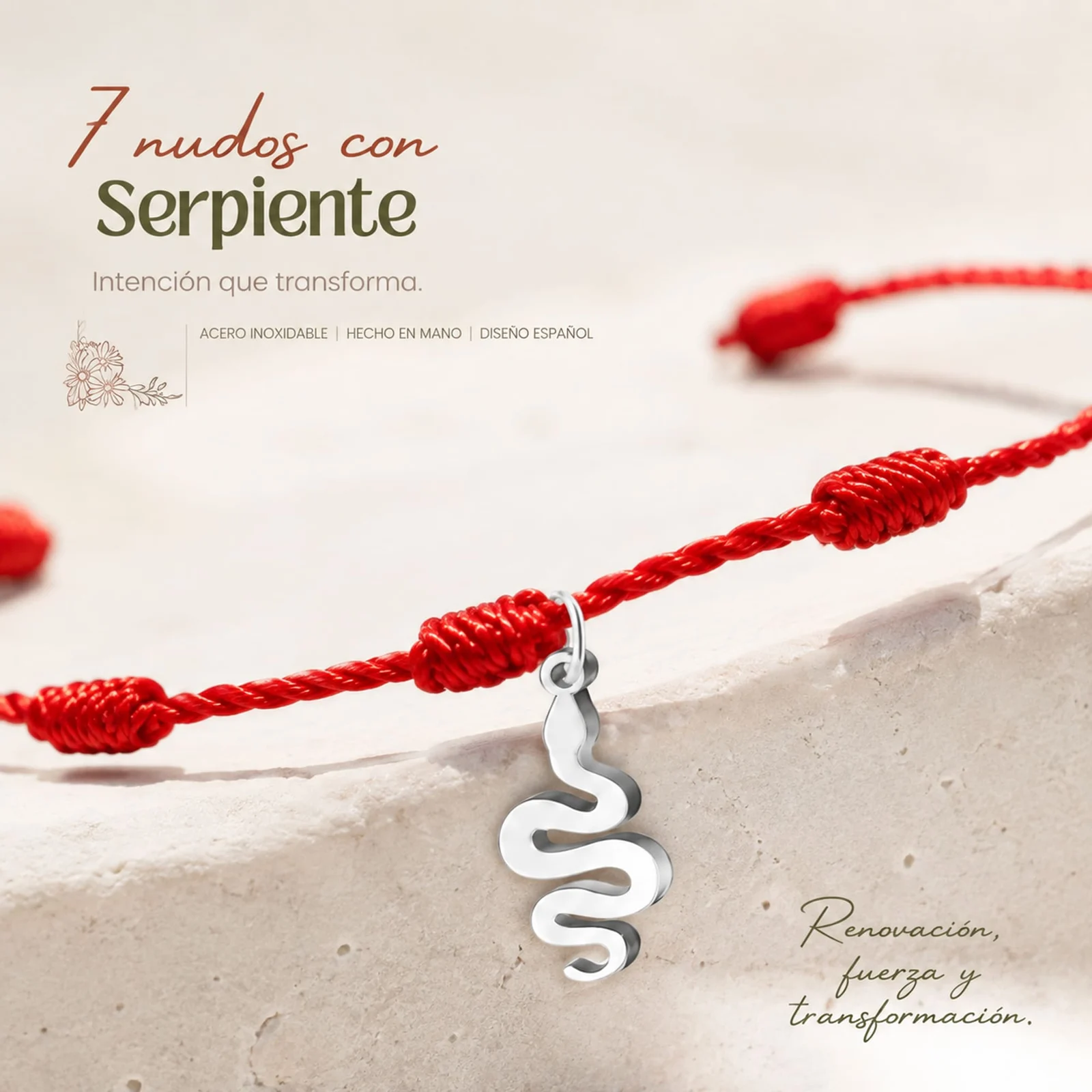 PULSERA 7 NUDOS CON SERPIENTE COLOR PLATEADO