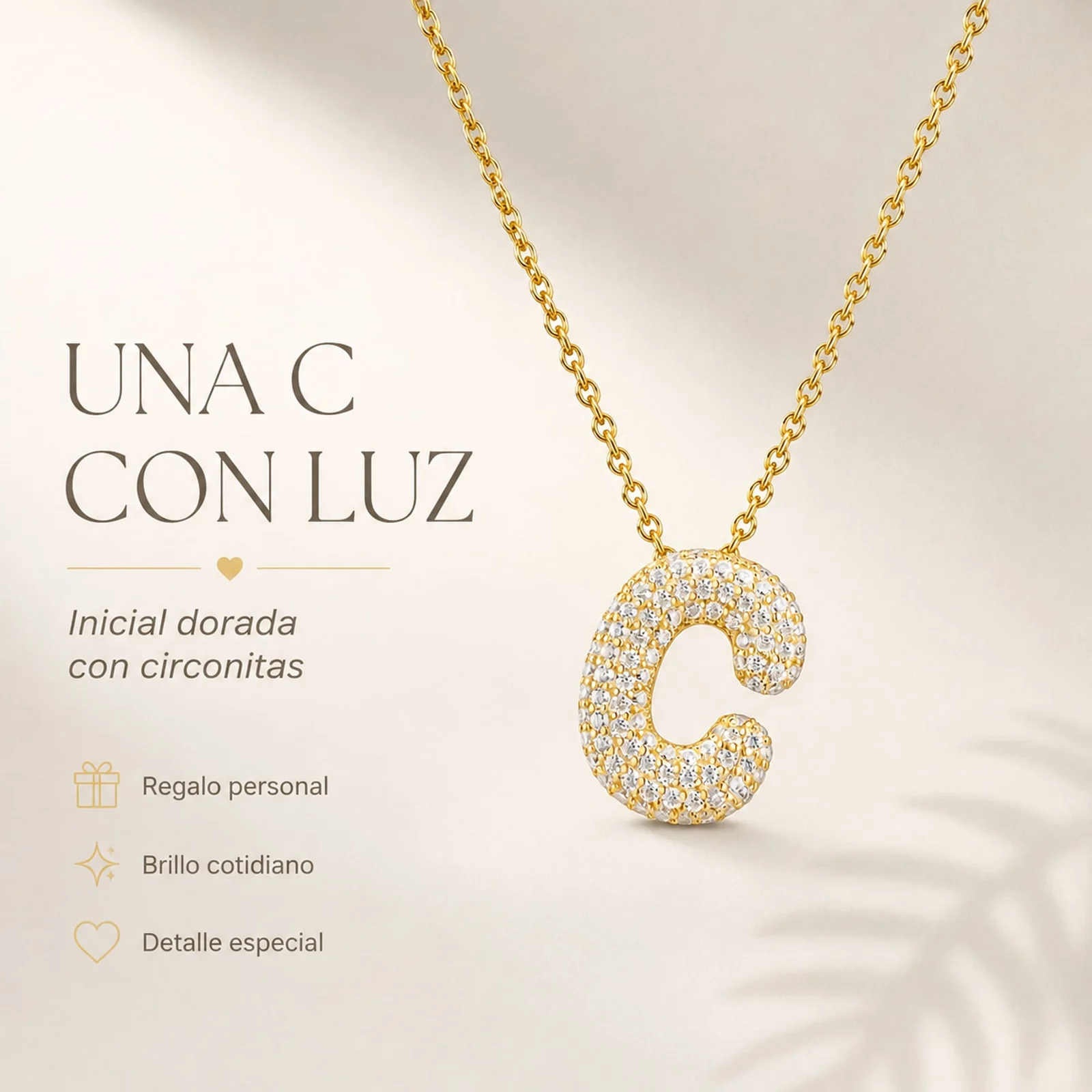 COLLAR LETRA C CON CIRCONITA  ACERO COLOR DORADO