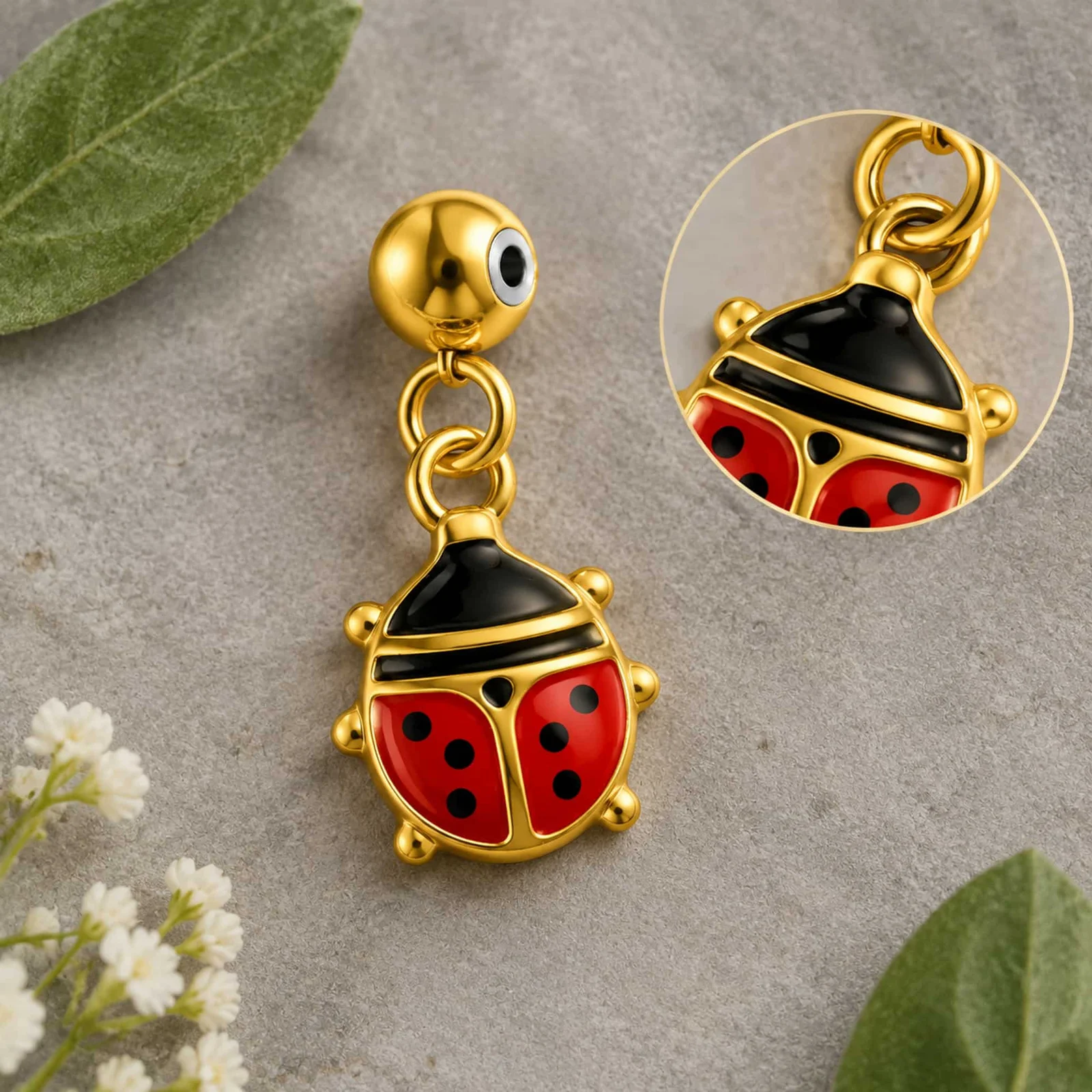 CHARM ACERO DORADO CHAPADO ORO 14 K-CON BOLA DE GOMA