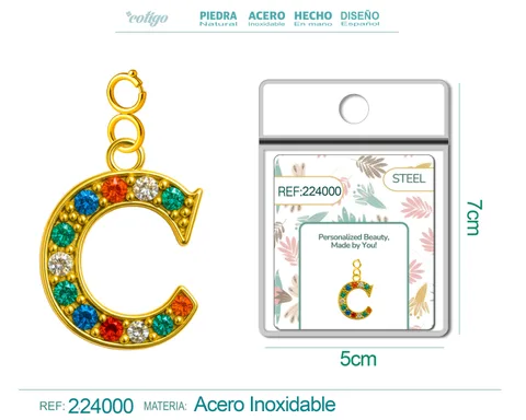CHARM DE LETRA C ACERO COLOR DORADO CON CIRCONITA-CON CIERRE