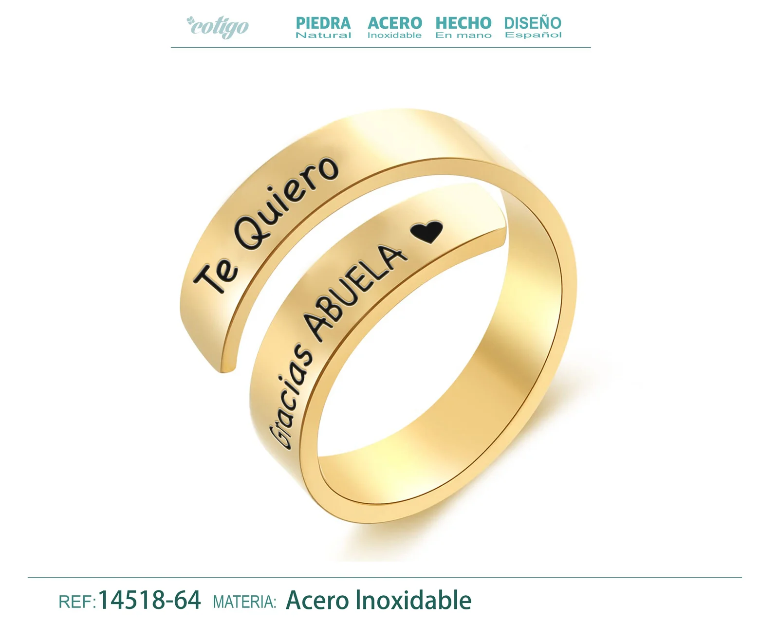 Anillo Acero con Mensaje Espa?ol Dorado