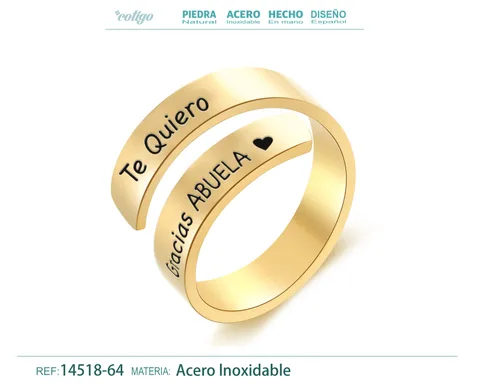 Anillo Acero con Mensaje Espa?ol Dorado