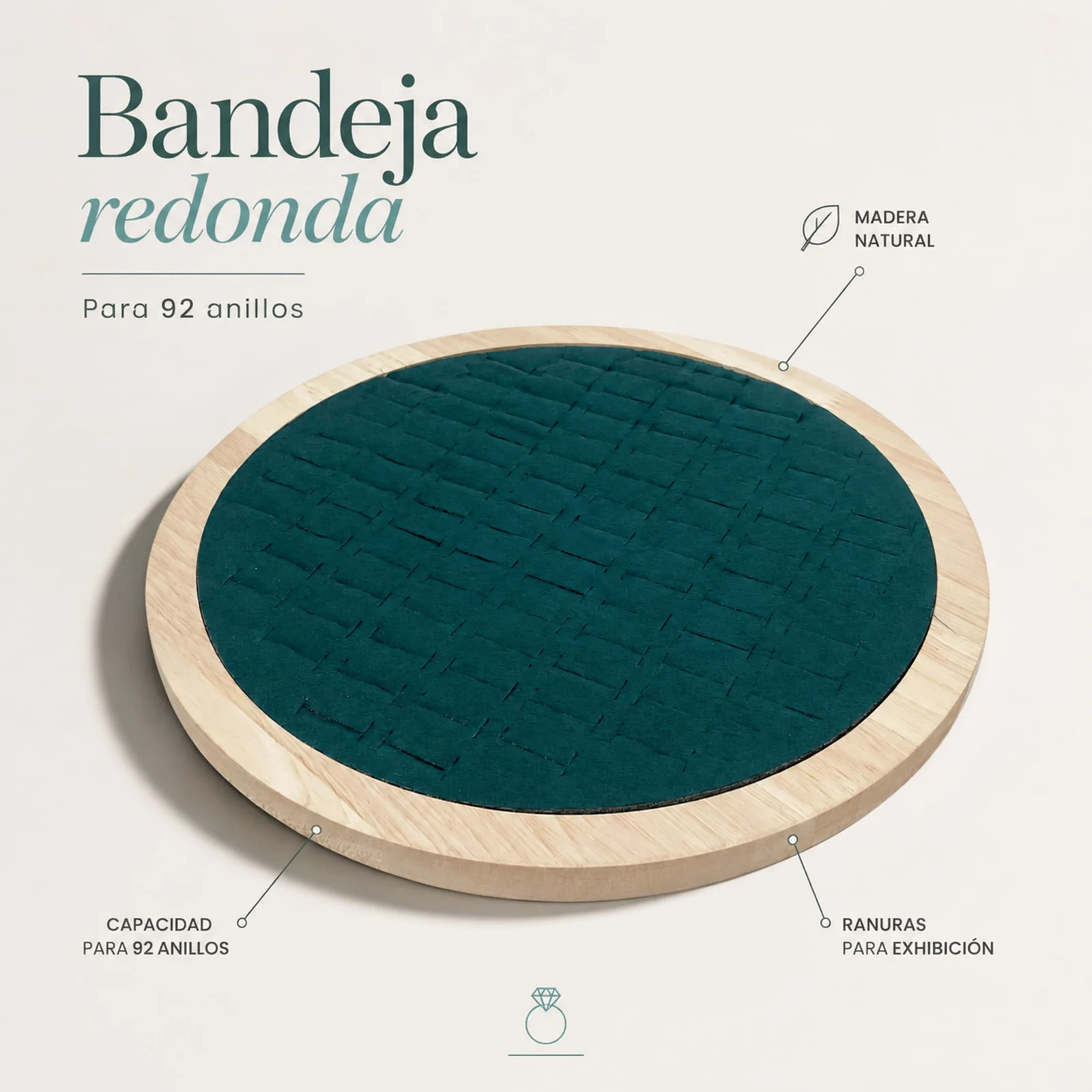 Bandeja de Madera 26x26cm Para 92 Anillos