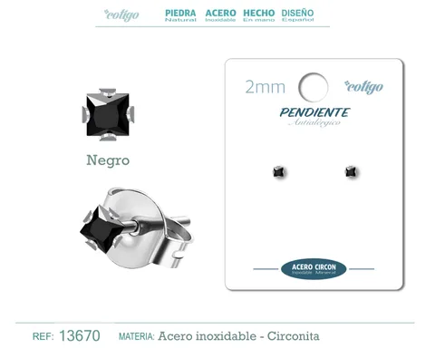 PENDIENTE CIRCONITA CUADRADO-NEGRO-2MM-BASE ACERO PLATEADO