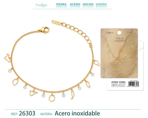 Pulsera 7 Islas de Canarias Acero Inoxidable Color Dorado