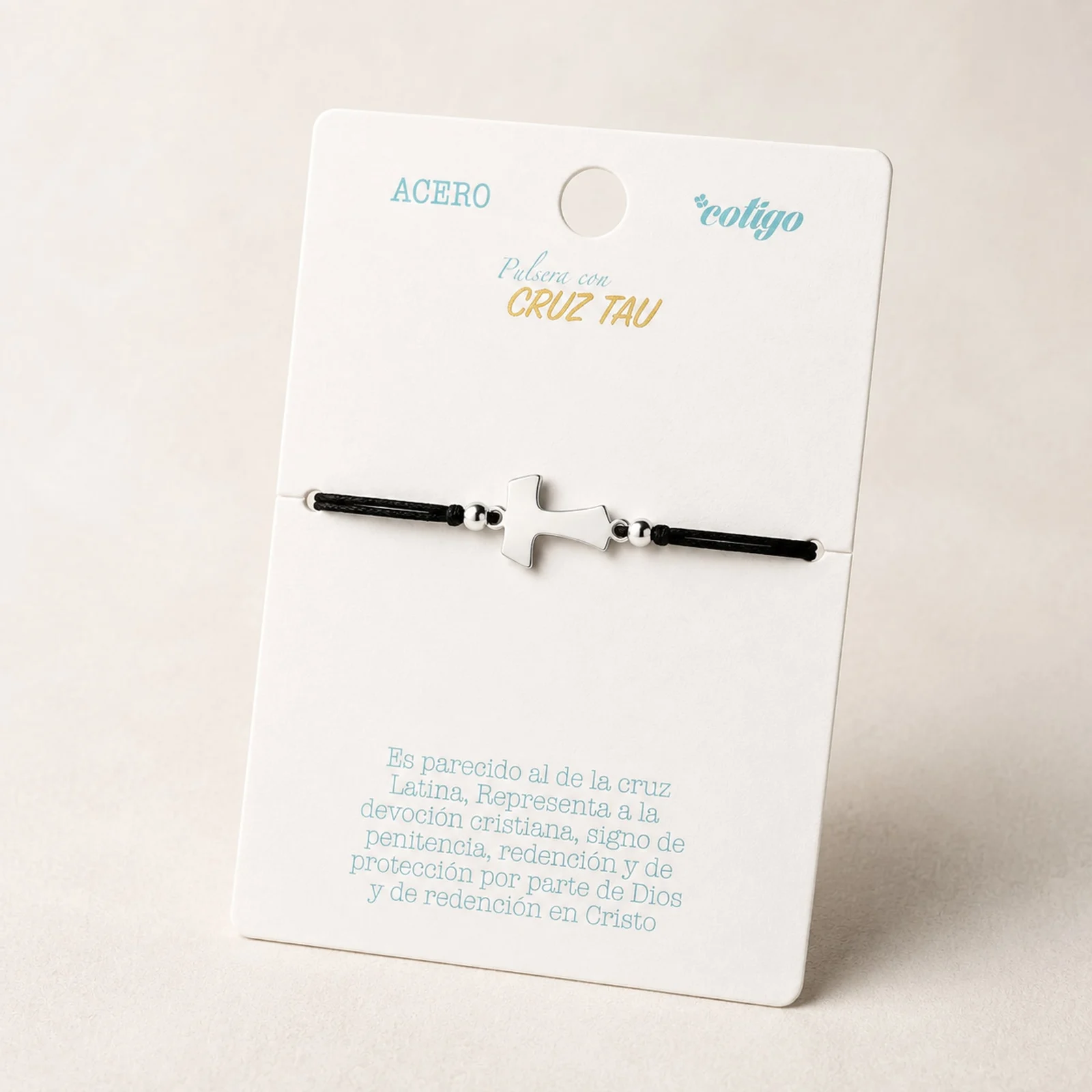 PULSERA CRUZ TAU PLATEADO DE HILO EN.NEGRO