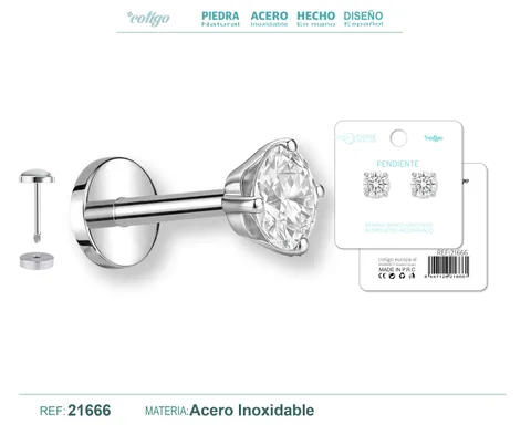 PENDIENTE ACERO  COLOR PLATEADO CON CIERRE ROSCA