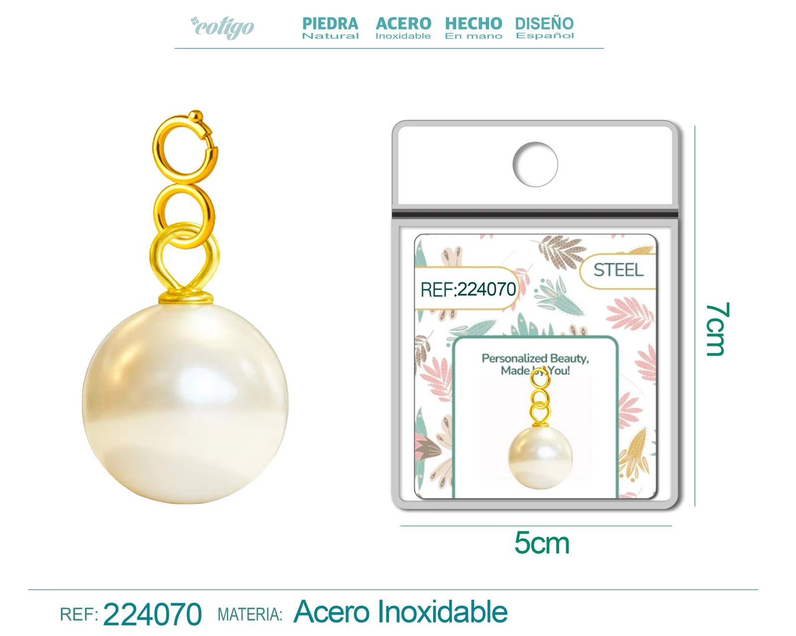 CHARM ACERO DORADO CHAPADO ORO 14 K-CON CIERRE