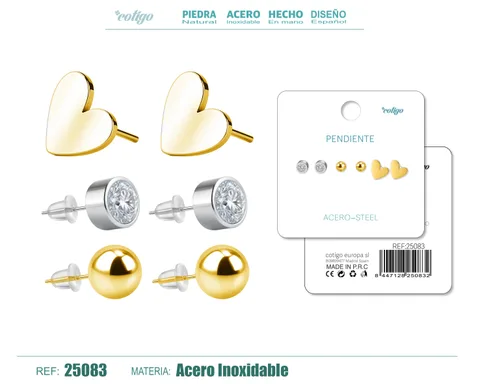 PENDIENTE ACERO INOXIDABLE 3 PARES