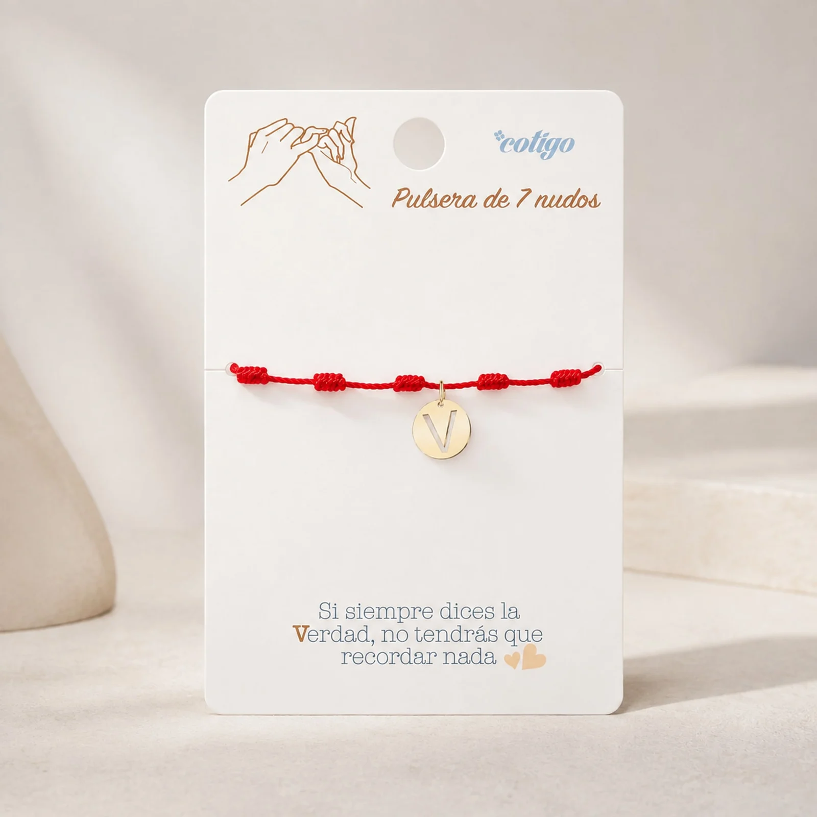 PULSERA 7 NUDOS CON LETRA V COLOR DORADO